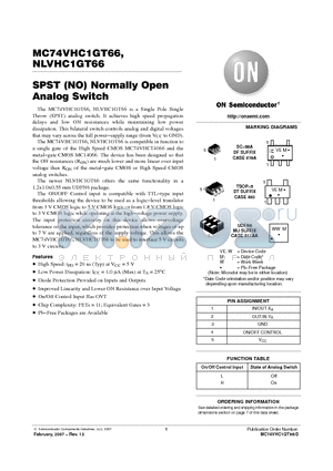 M74VHC1GT66DTT1G datasheet - SPST (NO) Normally Open Analog Switch