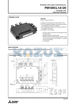 PM100CL1A120 datasheet - INTELLIGENT POWER MODULES FLAT-BASE TYPE INSULATED PACKAGE