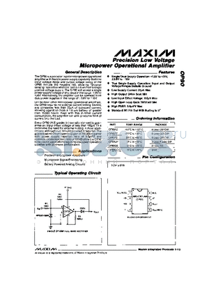 OP90FZ datasheet - Precision Low Voltage Micropower Operational Amplifier