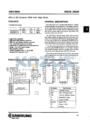 KM41464A-15 datasheet - 64K X 4 BIT DYNAMIC RAM WITH PAGE MODE