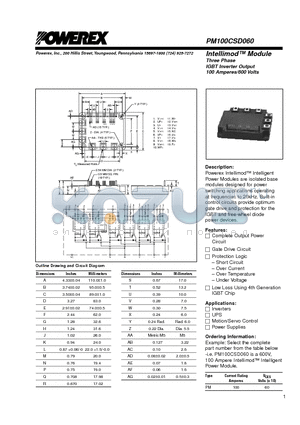 PM100CSD060 datasheet - Intellimod Module Three Phase IGBT Inverter Output (100 Amperes/600 Volts)