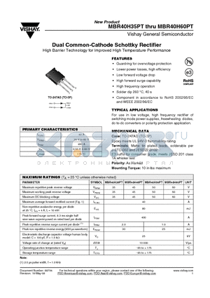 MBR40H60PT datasheet - Dual Common-Cathode Schottky Rectifier
