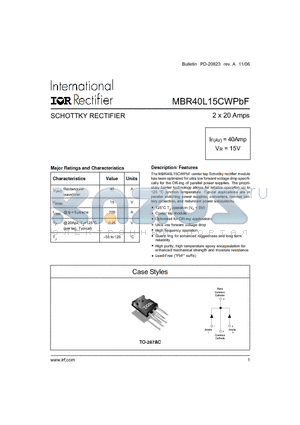 MBR40L15CWPBF datasheet - SCHOTTKY RECTIFIER