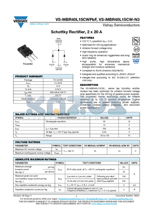MBR40L15CWPBF datasheet - Schottky Rectifier, 2 x 20 A