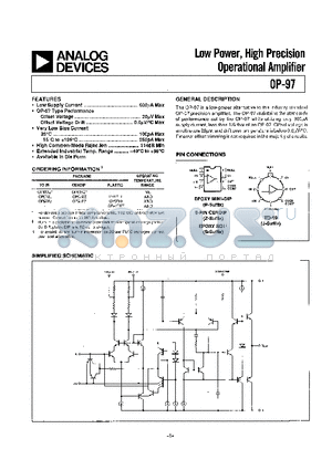 OP97EJ datasheet - LOW POWER, HIGH PRECISION OPERATIONAL AMPLIFIER