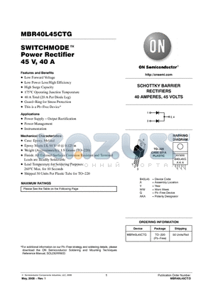 MBR40L45CTG datasheet - SWITCHMODE Power Rectifier