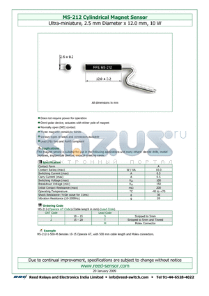 MS-212-2 datasheet - Cylindrical Magnet Sensor