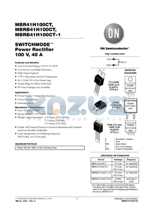 MBR41H100CT datasheet - SWITCHMODE Power Rectifier 100 V, 40 A