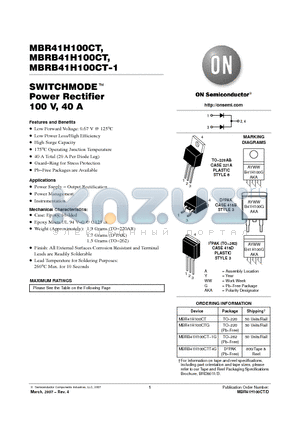 MBR41H100CTG datasheet - SWITCHMODE Power Rectifier 100 V, 40 A