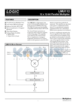 LMU112JC50 datasheet - 12 x 12-bit Parallel Multiplier