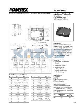PM100CVA120 datasheet - Intellimod Module Three Phase IGBT Inverter Output (100 Amperes/1200 Volts)