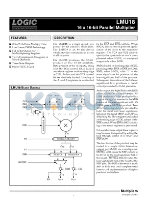 LMU18JC35 datasheet - 16 x 16-bit Parallel Multiplier