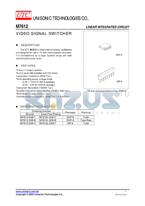 M7612-S08-R datasheet - VIDEO SIGNAL SWITCHER