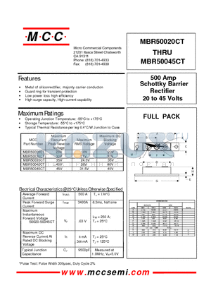 MBR50020CT datasheet - 500 Amp Rectifier 20 to 45 Volts Schottky Barrier