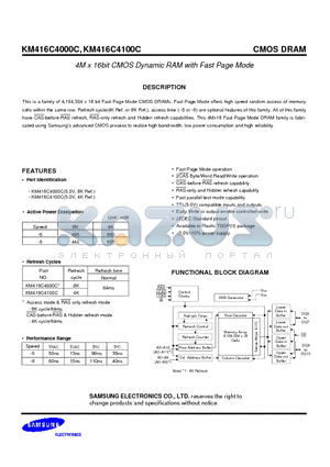 KM416C4000C datasheet - 4M x 16bit CMOS Dynamic RAM with Fast Page Mode