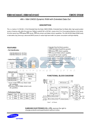 KM416C4004C datasheet - 4M x 16bit CMOS Dynamic RAM with Extended Data Out