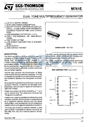 M761EB1 datasheet - DUAL TONE MULTIFREQUENCY GENERATOR