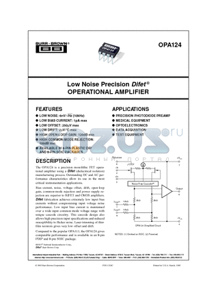 OPA124PA datasheet - Low Noise Precision Difet  OPERATIONAL AMPLIFIER