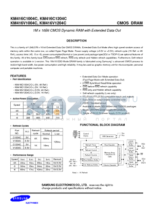 KM416C12CJ-L45 datasheet - 1M x 16Bit CMOS Dynamic RAM with Extended Data Out