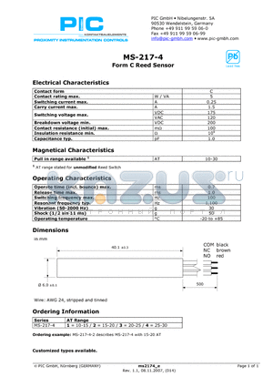 MS-217-4 datasheet - Form C Reed Sensor