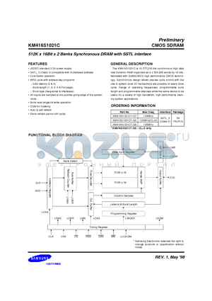 KM416S1021CT-G8 datasheet - 512K x 16Bit x 2 Banks Synchronous DRAM with SSTL interface