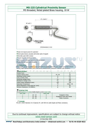 MS-225-3 datasheet - Cylindrical Proximity Sensor