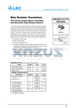 LMUN2133LT3G datasheet - Bias Resistor Transistors