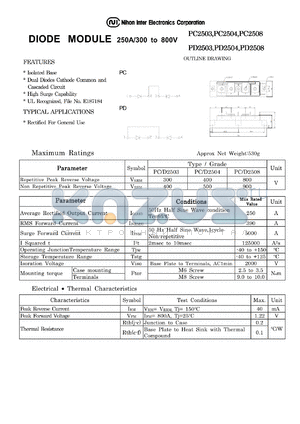 PC2503 datasheet - DIODE MODULE 250A/300 to 800V