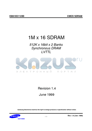 KM416S1120D datasheet - 512K x 16bit x 2 Banks Synchronous DRAM LVTTL