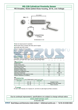 MS-228-4 datasheet - Cylindrical Proximity Sensor