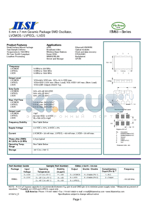 ISM63-31A8H2-155.520 datasheet - 5 mm x 7 mm Ceramic Package SMD Oscillator, LVCMOS / LVPECL / LVDS