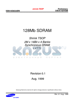 KM416S8030BN datasheet - 128Mb SDRAM Shrink TSOP 2M x 16Bit x 4 Banks Synchronous DRAM LVTTL