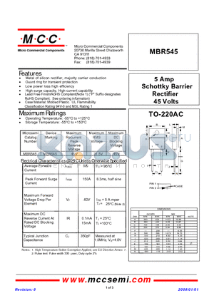 MBR545_08 datasheet - 5 Amp Schottky Barrier Rectifier 45 Volts