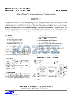 KM416V1000C datasheet - 1M x 16Bit CMOS Dynamic RAM with Fast Page Mode
