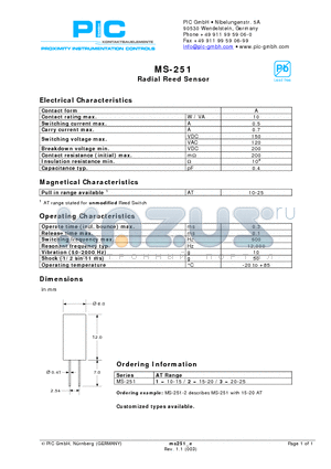 MS-251-2 datasheet - Radial Reed Sensor