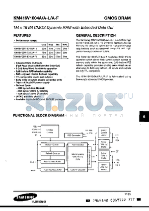 KM416V1004A datasheet - 1M x 16 BIT CMOS DYNAMIC RAM WITH EXTENDED DATA OUT