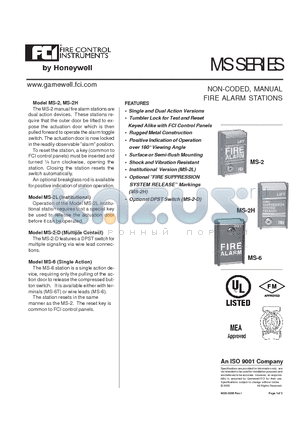 MS-2H datasheet - Dual action fire alarm station