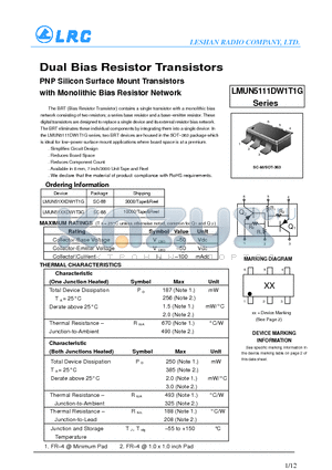 LMUN5111DW1T1G datasheet - Dual Bias Resistor Transistors