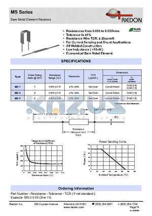 MS-3 datasheet - Bare Metal Element Resistors