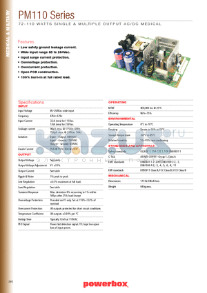 PM110-12A datasheet - 72 - 110 WATTS SINGLE & MULTIPLE OUTPUT AC/DC MEDICAL