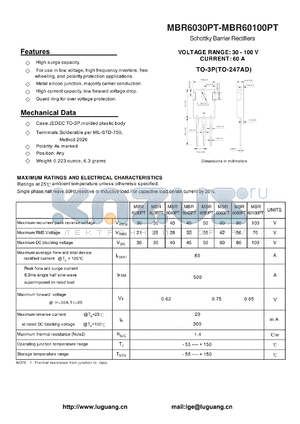 MBR60100PT datasheet - Schottky Barrier Rectifiers