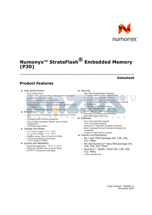 PC28F256P30B85 datasheet - Numonyx StrataFlash Embedded Memory