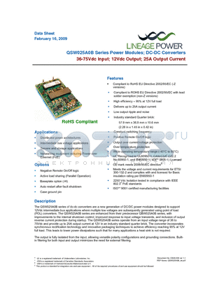 QSW025A0B641-HZ datasheet - 36 - 75Vdc Input; 12Vdc Output; 25A Output Current