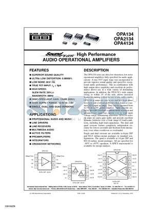 OPA134UAG4 datasheet - High Performance AUDIO OPERATIONAL AMPLIFIERS