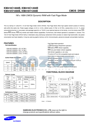KM416V1200B datasheet - 1M x 16Bit CMOS Dynamic RAM with Fast Page Mode