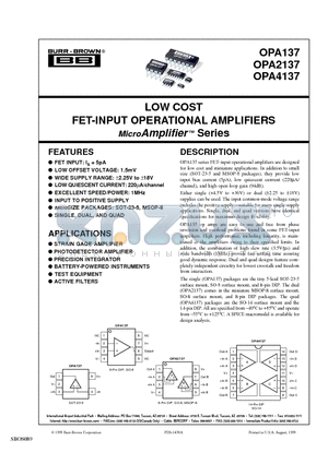 OPA137NA datasheet - LOW COST FET-INPUT OPERATIONAL AMPLIFIERS MicroAmplifier  Series