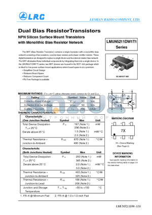 LMUN5216DW1T1 datasheet - Dual Bias ResistorTransistors NPN Silicon Surface Mount Transistors with Monolithic Bias Resistor Network