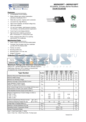 MBR6035PT datasheet - 60.0AMPS. Schottky Barrier Rectifiers High surge capability