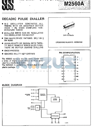 M2560A datasheet - Decadic pulse dialler