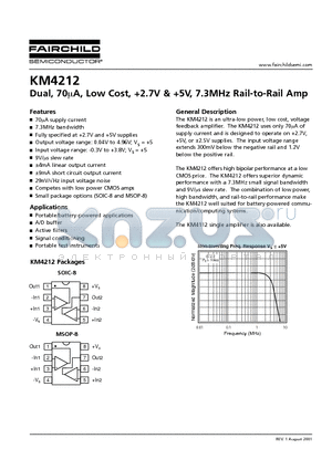 KM4212IM8TR3 datasheet - Dual, 70A, Low Cost, 2.7V & 5V, 7.3MHz Rail-to-Rail Amp